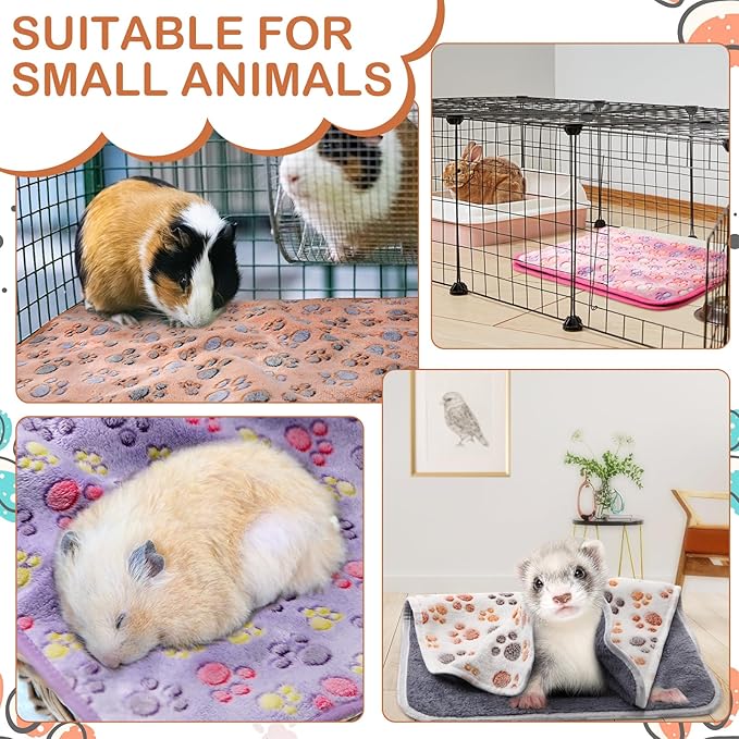 4 Pcs Waterproof Guinea Pig Blankets Washable Small Animal Fleece Bedding Absorbent Guinea Pig Cage Liners Reusable Pet Pee Pad Sleep Mat Pad Cover for Hamster Ferret (Paw Print, 28 x 56 Inch)