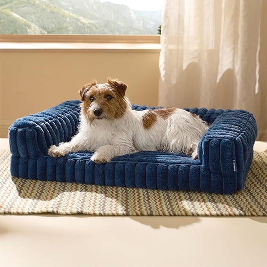 Bedsure Orthopedic Dog Bed for Medium Dogs, Waterproof Memory Foam Medium Pet Beds with Sides, Non-Slip Bottom and Egg-Crate Foam Dog Couch Sofa with Washable Removable Corduroy Cover, Blue