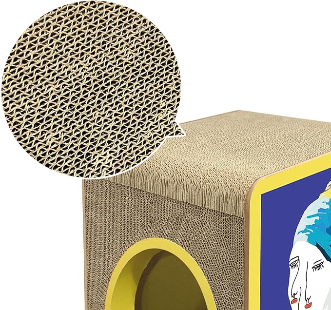Cat Scratcher Cardboard, Girl with a Pearl Earring Shape Adaptation Spoof Version Cat Scratching House Bed Furniture Protector, Pink