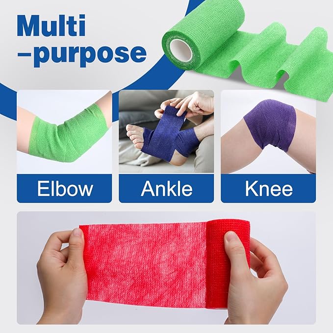AZEN 9 Pack Self Adhesive Bandage Wrap, 4" X 5 Yards Elastic Cohesive Bandage Wrap, Color Athletic Tape, Tattoo Grip Tape Wrap, Vet Wrap, Ankle Tape