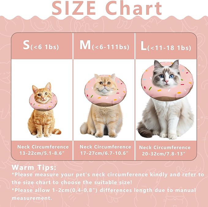 Cat Cone Collar Soft, Adjustable Cat Recovery Collar Kitten Cones to Stop Licking, Cute Donut E Collar After Surgery, Cats Neck Pillow Cone Elizabethan Cones of Shame (Waterproof Pink, Small)