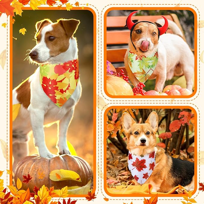 Chunful 100 Pieces Fall Dog Bandanas Bulk Autumn Pet Bandanas with Leaves Patterns Triangle Scarf Bib Kerchief Set for Small Large Dog Thanksgiving Costume Accessories (25.6 x 17.7 x 17.7)
