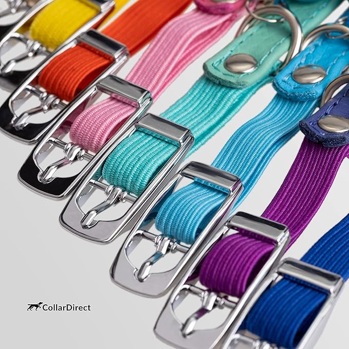 CollarDirect Leather Cat Collar, Cat Safety Collar with Elastic Strap, Kitten Collar for Cat with Bell Black Blue Red Orange Lime Green (Neck Fit 6"-7", Orange)