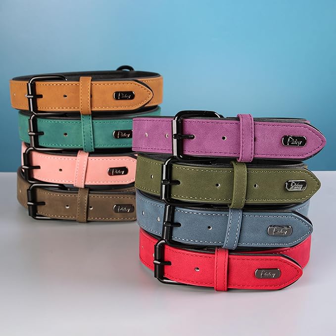 Didog Soft Padded PU Leather Dog Collar, Breathable and Adjustable Dog Collars for Medium Dogs, Comfortable for Daily Walk, Purple, L Fit Neck 13-17"(22-44 lbs)