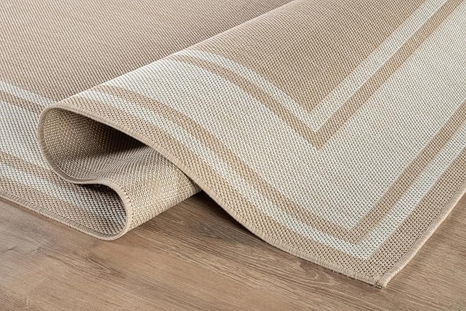 Beverly Rug Outdoor Rug 6x9 Modern Bordered Area Rugs for Indoor and Outdoor Patio Deck Porch Garden Waterproof Weather Sun Resistant Washable Outside Carpet (6 x 9 Beige)