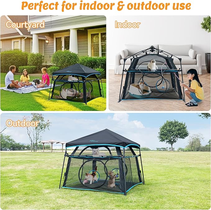Cat Enclosure and Cat Tower Tent with Two Styles of canopiesfor Indoor and Outdoor,X-Large Outdoor Catio, Cat Tent,Portable and Foldable,Two Doors Design can Assemble More Shapes (Patented)