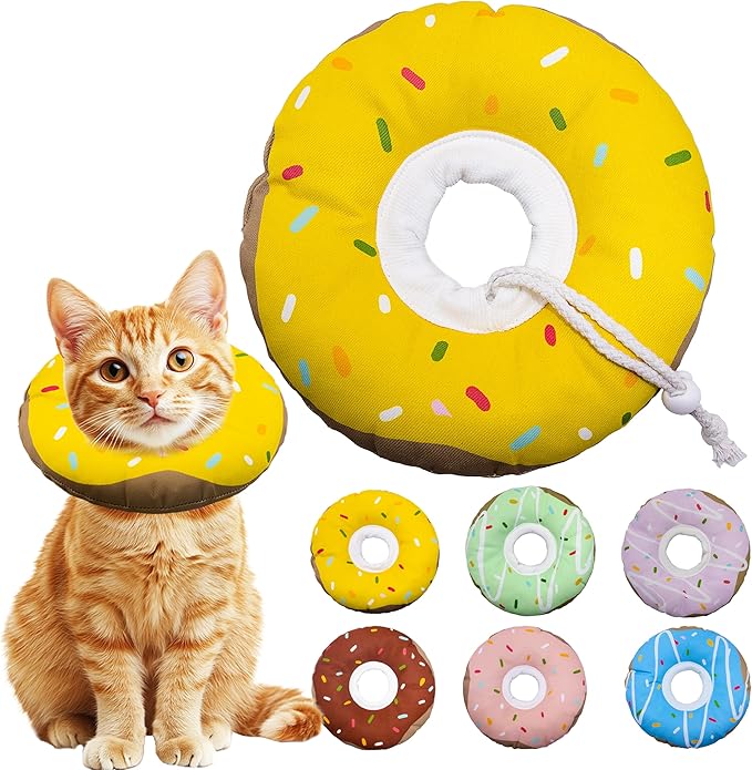 Cat Cone Collar Soft, Adjustable Cat Recovery Collar Kitten Cones to Stop Licking, Cute Donut E Collar After Surgery, Cats Neck Pillow Cone Elizabethan Cones of Shame (Waterproof Yellow, Small)