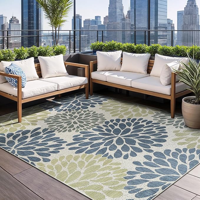 Beverly Rug Outdoor Rug 9x12 Modern Exotic Tropical Leaf Area Rugs for Indoor and Outdoor Patio Deck Porch Garden Water Resistant Washable Outside Carpet (9 x 12 Olive)