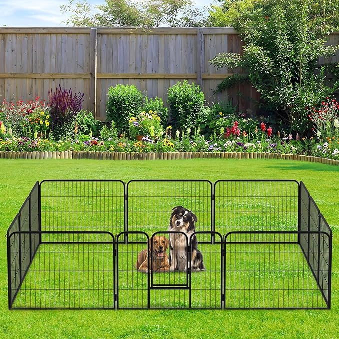 BestPet Dog Playpen Indoor 32 inch 12 Panels Metal Dog Pen Pet Dog Fence Outdoor Exercise Pen with Doors,Pet Puppy Playpen for RV Camping Yard, Black
