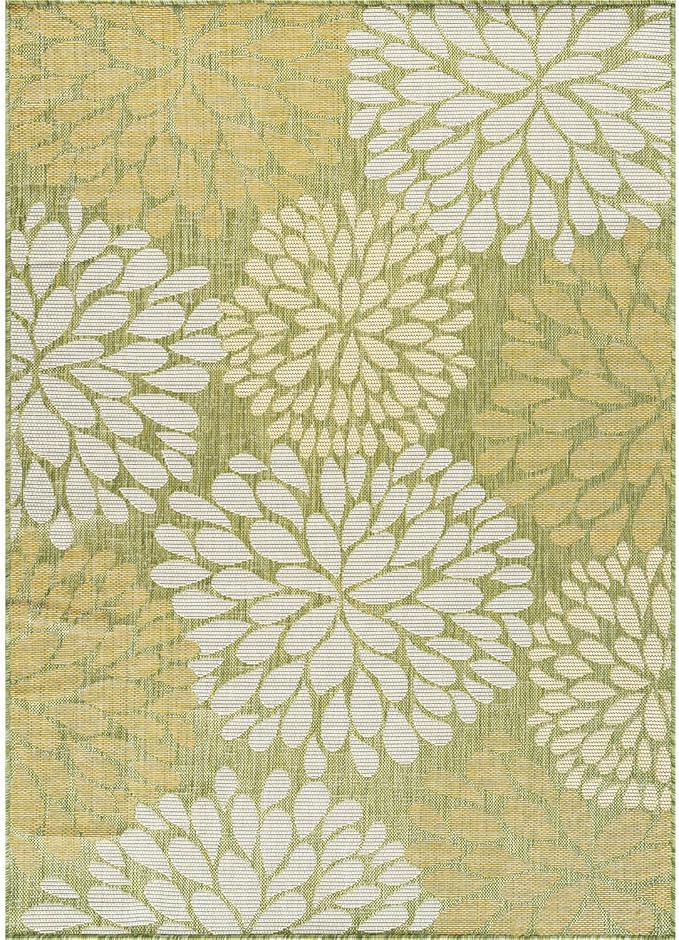 Beverly Rug Outdoor Rug 6x9 Modern Exotic Tropical Leaf Area Rugs for Indoor and Outdoor Patio Deck Porch Garden Water Resistant Washable Outside Carpet (6 x 9 Green)