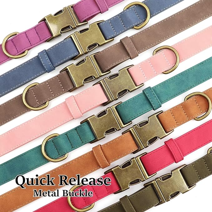 Didog Soft PU Leather Dog Collar, Stylish Quick Released Dog Collars for Small Dogs, Easy Clean Adjustable Pet Collar for Daily Walking, Brown, S Fit 10-16" Neck