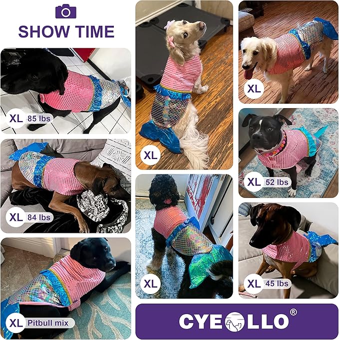 cyeollo Dog Costumes for Large Dogs Sparkly Mermaid Cosplay Clothes Pet Costme Birthday Party Outfit Dog Halloween Costumes Size XL