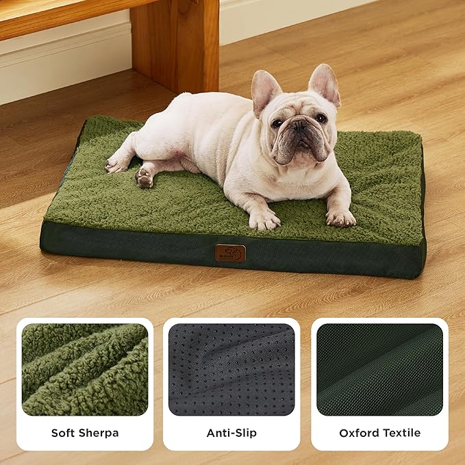 Bedsure Dog Bed Medium Size Dog - Orthopedic Flat Puppy Beds with Removable Washable Cover, Egg Crate Foam Pet Mat, Suitable for Pet Up to 35 lbs
