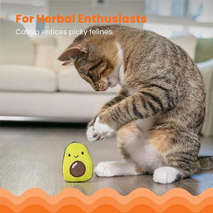 Catstages Lil' Avocato Cat Toy, Interactive Plush Avocado with Catnip, Kicker & Chew Toy for Indoor Cats, Encourages Active Play, Mental Stimulation, Dental Health, and Solo Fun, Green