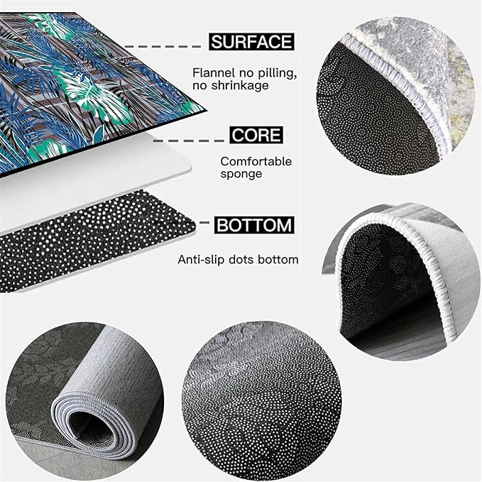 1.3x7 ft Runner Rug Tropical Blue - Non-Slip Low-Pile & Washable for Hallway, Living Room, Bedroom - Botanical Leaf Print Plush Soft - No Linting Easy Clean Indoor Carpet