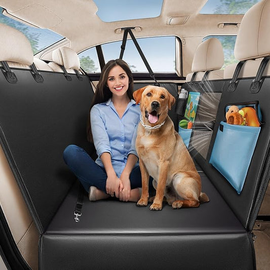 Back Seat Pet Cover for Dogs 59", Upgraded PU Leather Back Seat Extender with Hard Bottom Holds 400LBS, Waterproof Anti-Scratch, Dog Backseat Cover for Cars, SUV & Small Truck