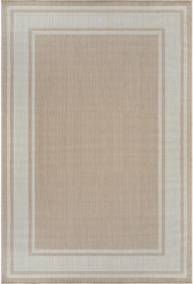 Beverly Rug Outdoor Rug 6x9 Modern Bordered Area Rugs for Indoor and Outdoor Patio Deck Porch Garden Waterproof Weather Sun Resistant Washable Outside Carpet (6 x 9 Beige)