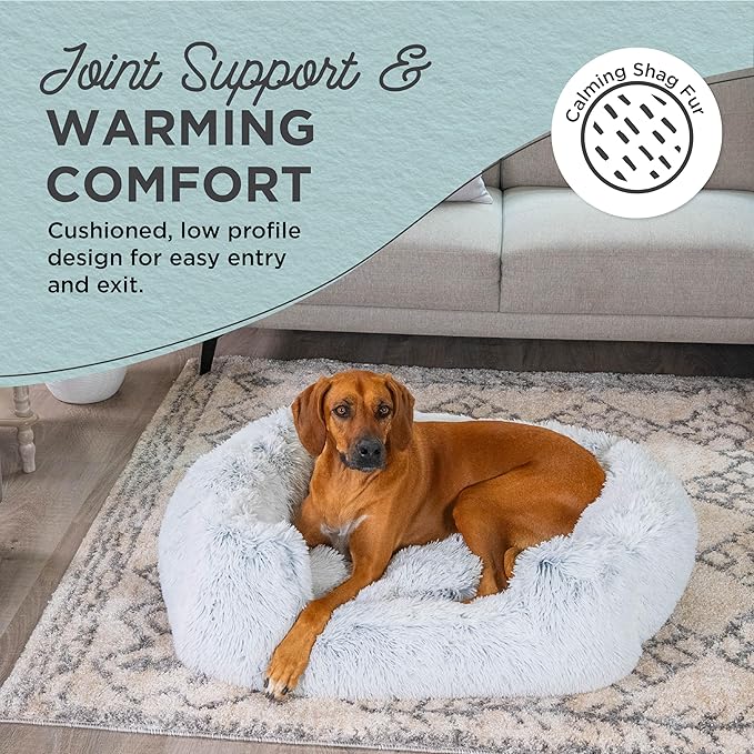 Best Friends by Sheri Shag Lounge Bed Calming Faux Fur Dog Bed, Frost, Large, 36" x 27"