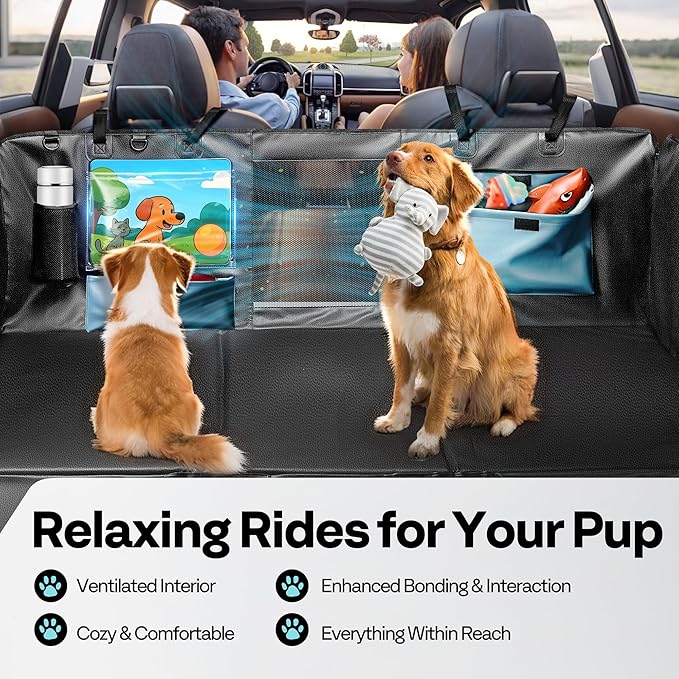 Back Seat Pet Cover for Dogs 59", Upgraded PU Leather Back Seat Extender with Hard Bottom Holds 400LBS, Waterproof Anti-Scratch, Dog Backseat Cover for Cars, SUV & Small Truck