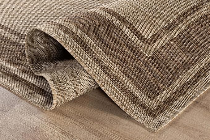 Beverly Rug Large Outdoor Rug 10x14 Modern Bordered Area Rugs for Indoor and Outdoor Patio Deck Porch Garden Waterproof Weather Sun Resistant Washable Outside Carpet (10 x 14 Jute)