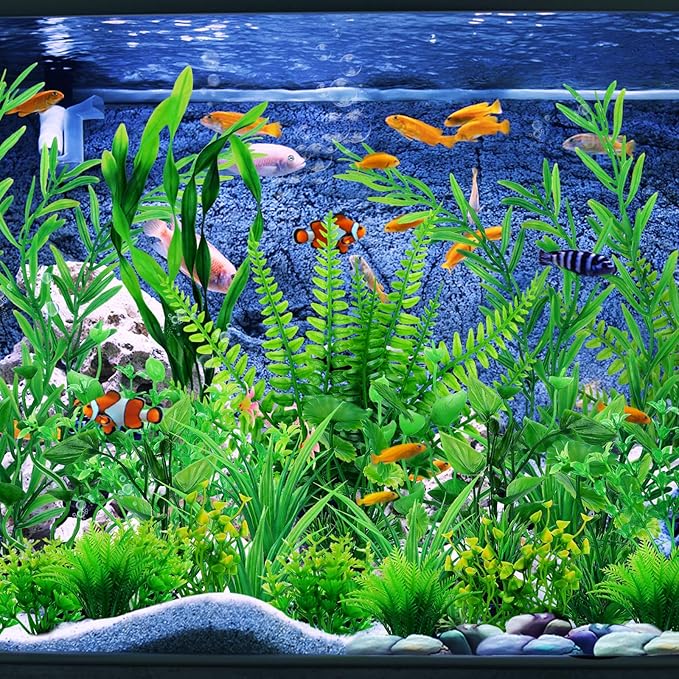 Aquarium Decorations - 25pcs Green Plants for Fish Tank, Plastic Decor Accessories
