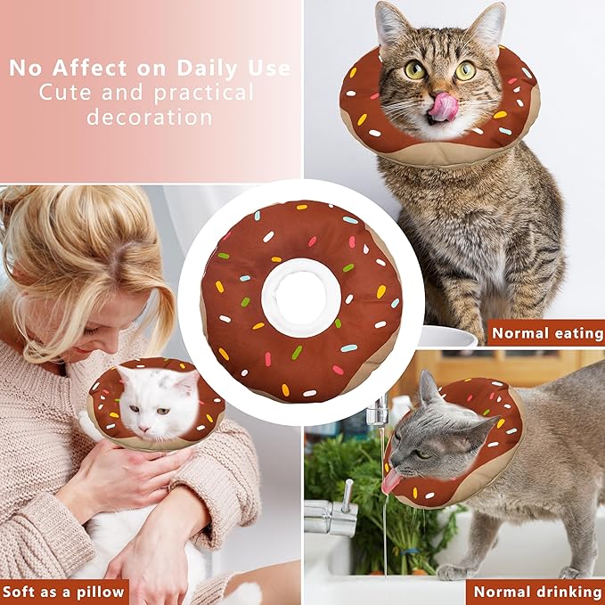 Cat Cone Collar Soft, Adjustable Cat Recovery Collar Kitten Cones to Stop Licking, Cute Donut E Collar After Surgery, Cats Neck Pillow ConeElizabethan Cones of Shame (Waterproof Brown, Small)