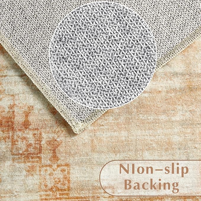 Vintage Living Room Area Rug - 6x9 Large Machine Washable Boho Moroccan Rug Distressed Farmhouse Rugs for Bedroom - Soft Non-Slip Indoor Carpet for Dining Room Office Nursery (Brown, 6'x9')