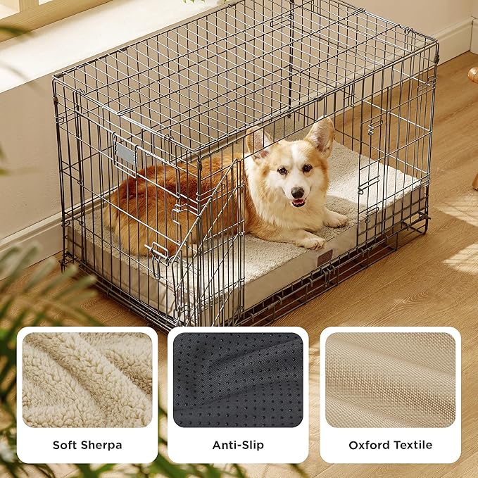 Bedsure Large Dog Bed for Crate - Orthopedic Flat Pet Beds with Removable Washable Cover, Egg Crate Foam Crate Mat, Suitable for Pet Up to 50 lbs