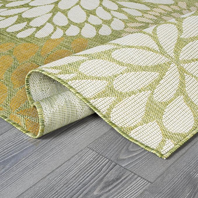 Beverly Rug Outdoor Rug 9x12 Modern Exotic Tropical Leaf Area Rugs for Indoor and Outdoor Patio Deck Porch Garden Water Resistant Washable Outside Carpet (9 x 12 Green)