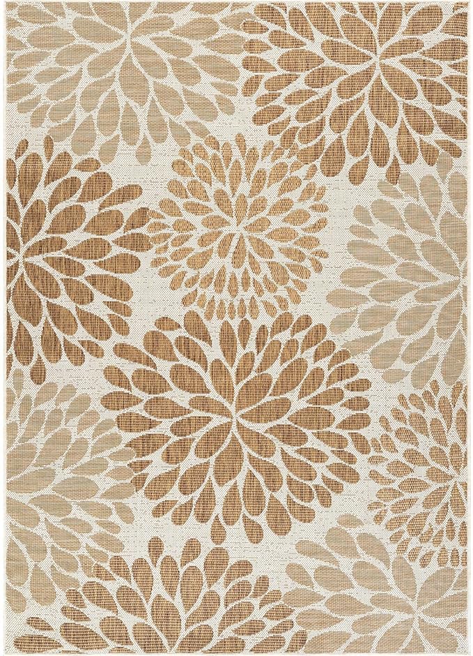 Beverly Rug Outdoor Rug 6x9 Modern Exotic Tropical Leaf Area Rugs for Indoor and Outdoor Patio Deck Porch Garden Water Resistant Washable Outside Carpet (6 x 9 Beige)