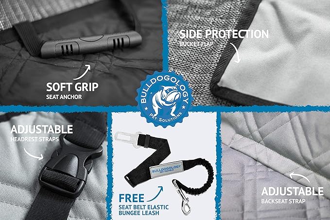 Bulldogology Dog Car Seat Cover Waterproof Heavy Duty Bench Dog Hammock Backseat Protector from Hair, Muddy Paws, Scratches - Pet Car Seat Cover for Cars Trucks SUVs (X-Large, Grey)