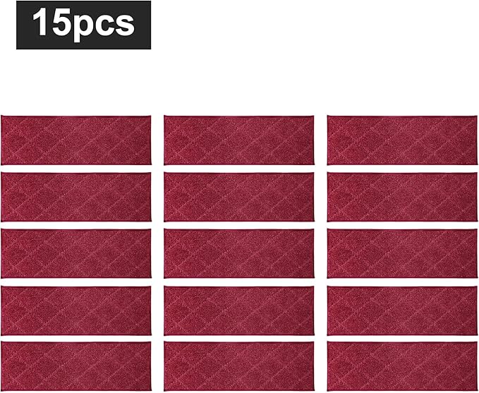 COSY HOMEER Edging Stair Treads Non-Slip Carpet Mat 28inX9in Indoor Stair Runners for Wooden Steps, Edging Stair Rugs for Kids and Dogs, 100% Polyester TPE Backing (15pc, Red)