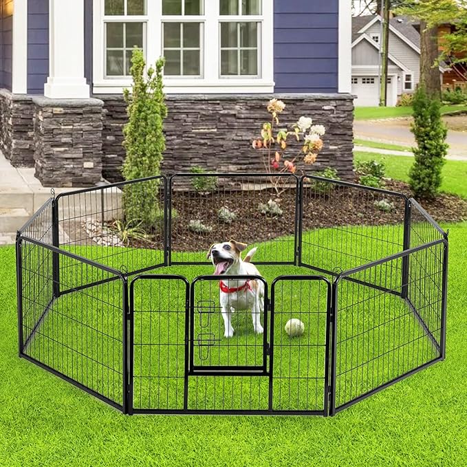 BestPet Dog Playpen Indoor 24 inch 8 Panels Metal Dog Pen Pet Dog Fence Outdoor Exercise Pen with Doors,Pet Puppy Playpen for RV Camping Yard, Black