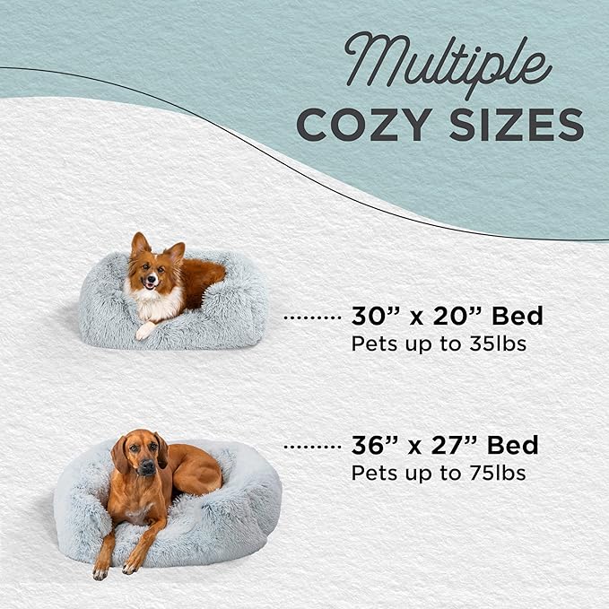 Best Friends by Sheri Shag Lounge Bed Calming Faux Fur Dog Bed, Frost, Large, 36" x 27"