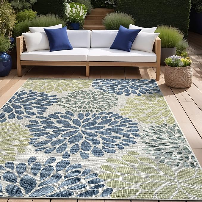 Beverly Rug Outdoor Rug 6x9 Modern Exotic Tropical Leaf Area Rugs for Indoor and Outdoor Patio Deck Porch Garden Water Resistant Washable Outside Carpet (6 x 9 Olive)