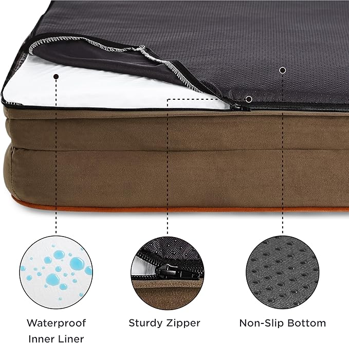 Bedsure XXL Orthopedic Dog Bed for Extra Large Dogs - Washable Giant Dog Cat Bed Waterproof, Comfort Dogs Couch Sofa with Washable Removable Cover, Pet Bed with Nonskid Bottom, Brown, 52"