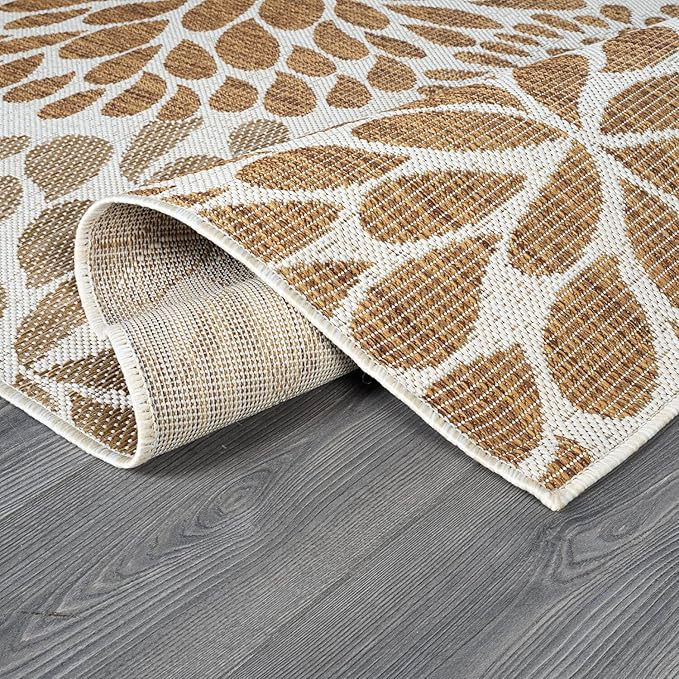 Beverly Rug Outdoor Rug 6x9 Modern Exotic Tropical Leaf Area Rugs for Indoor and Outdoor Patio Deck Porch Garden Water Resistant Washable Outside Carpet (6 x 9 Beige)