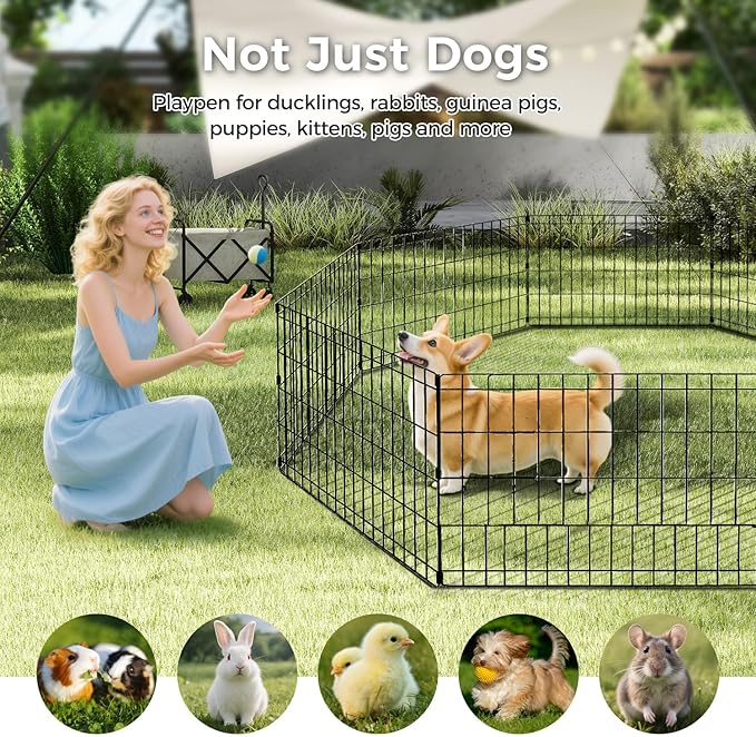 Foldable Dog Playpen 42" Height 8 Panels Metal Exercise Pen No Door - Indoor/Outdoor Dog Play Pen for Medium-Large Dogs, Portable Pet Fence for Yard Garden Camping, Black