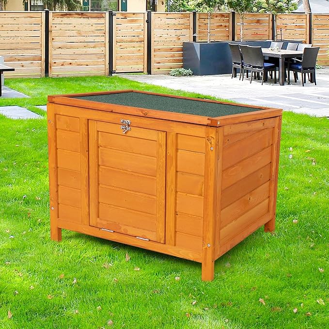 COZIWOW 24inches Wooden Catio Outdoor Cat House Small Animal House，Rabbit Hutch Indoor，Stable Weatherproof Bunny Cage Pet Shelter for Small Cat Dog Rabbit Guinea Pig(Orange)