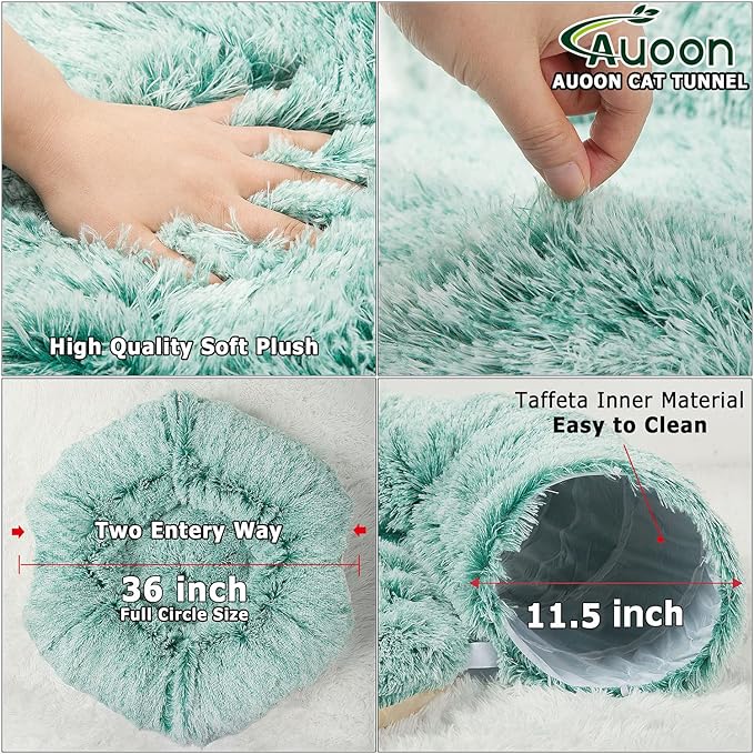 AUOON Cat Tunnel Bed for Indoor Cats - Circle Peekaboo Cat Cave with Washable Mat for Indoor Cats Kitten Kitty Puppy Rabbit Ferret (Green)