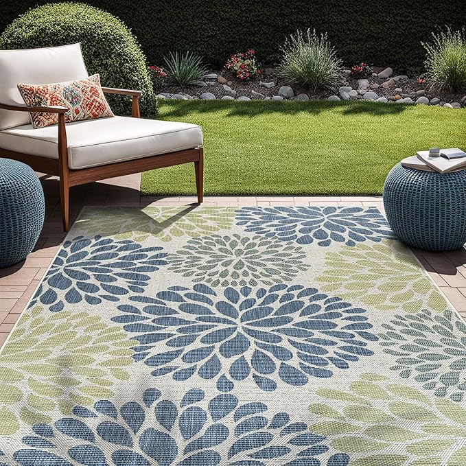Beverly Rug Outdoor Rug 6x9 Modern Exotic Tropical Leaf Area Rugs for Indoor and Outdoor Patio Deck Porch Garden Water Resistant Washable Outside Carpet (6 x 9 Olive)