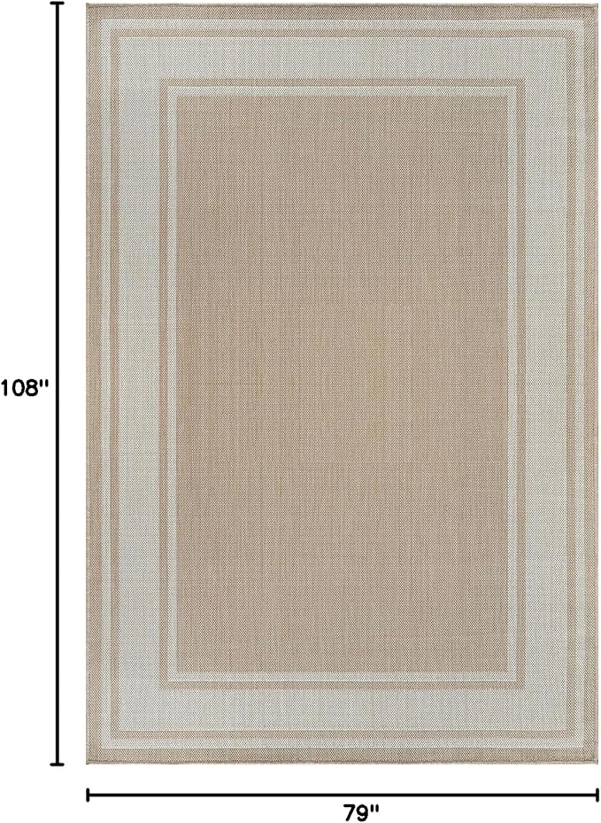 Beverly Rug Outdoor Rug 6x9 Modern Bordered Area Rugs for Indoor and Outdoor Patio Deck Porch Garden Waterproof Weather Sun Resistant Washable Outside Carpet (6 x 9 Beige)