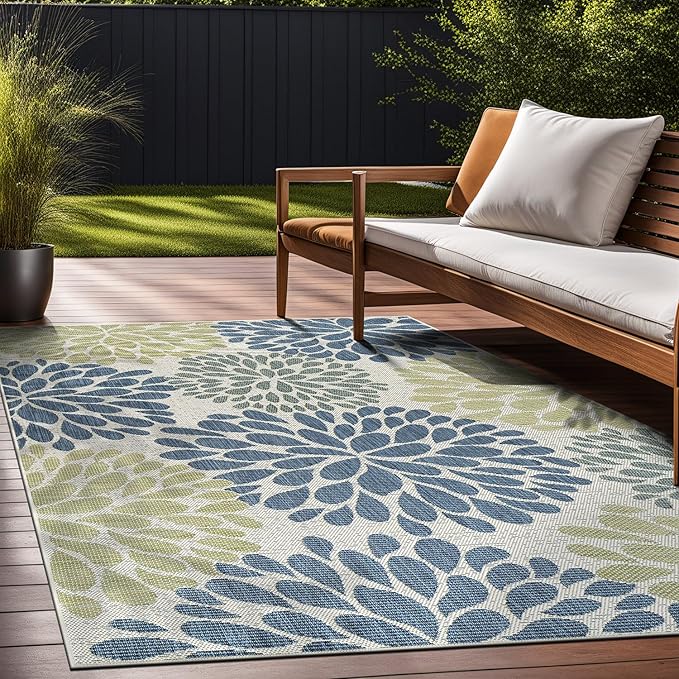 Beverly Rug Outdoor Rug 9x12 Modern Exotic Tropical Leaf Area Rugs for Indoor and Outdoor Patio Deck Porch Garden Water Resistant Washable Outside Carpet (9 x 12 Olive)