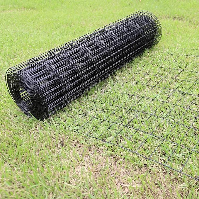 Black PVC Coated Welded Wire Fence 56 Inch x 50 Foot, 2 Inch x 4 Inch 14GA, Garden Border Fencing Roll Vinyl Coating Metal Wire Mesh Hardware Cloth for Yard Vegetable Plant Protection