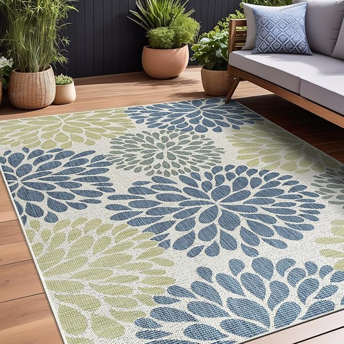 Beverly Rug Outdoor Rug 9x12 Modern Exotic Tropical Leaf Area Rugs for Indoor and Outdoor Patio Deck Porch Garden Water Resistant Washable Outside Carpet (9 x 12 Olive)