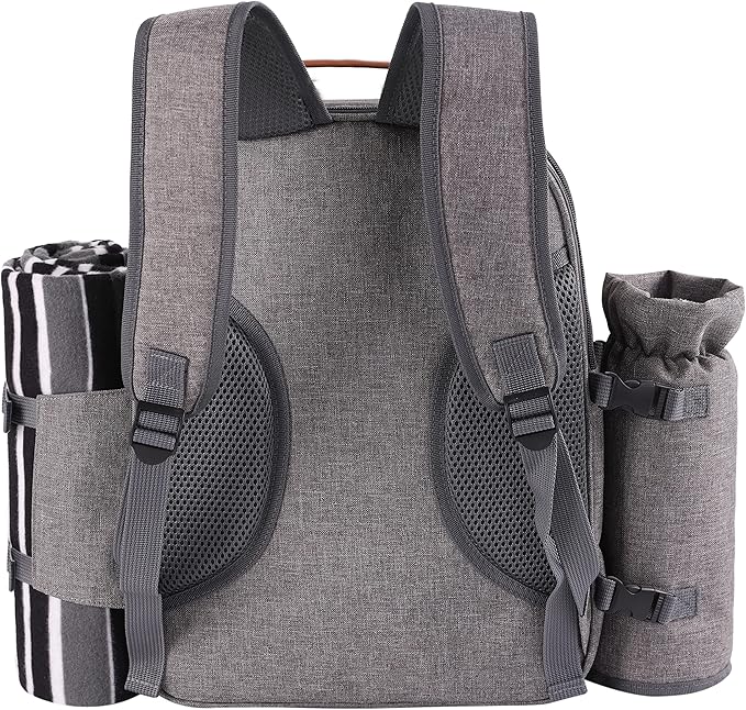 Apollo Walker Picnic Backpack Set for 2 Person with Cooler Compartment, Detachable Bottle/Wine Holder, Fleece Blanket, Plates and Cutlery Set